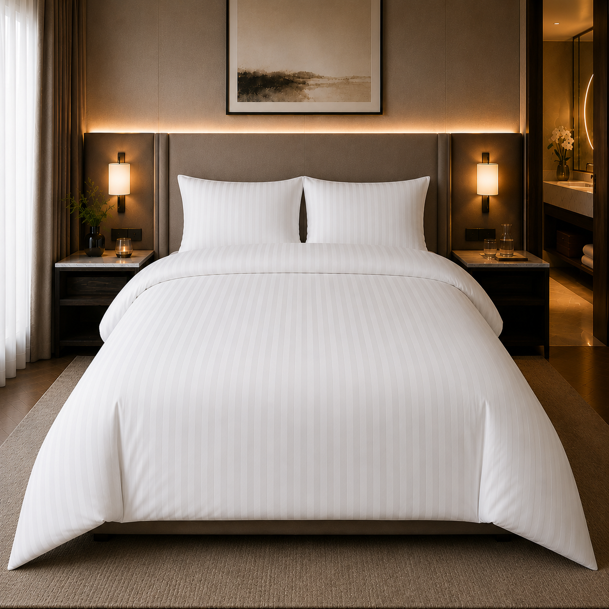 Decoware dekbedovertrek Hotelstreep - Wit - Katoensatijn