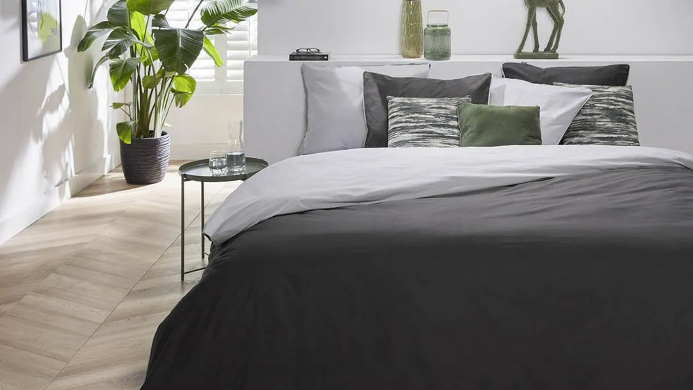 Decoware dekbedovertrek double face - zwart - grijs - katoen