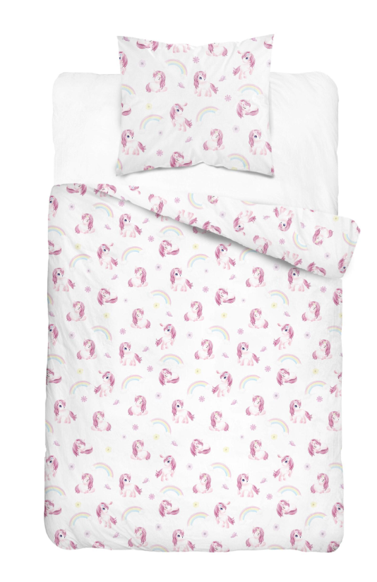 Kinder dekbedovertrek met Unicorn Roze - Katoen - 1-persoons (140x200 + 70x80 cm)