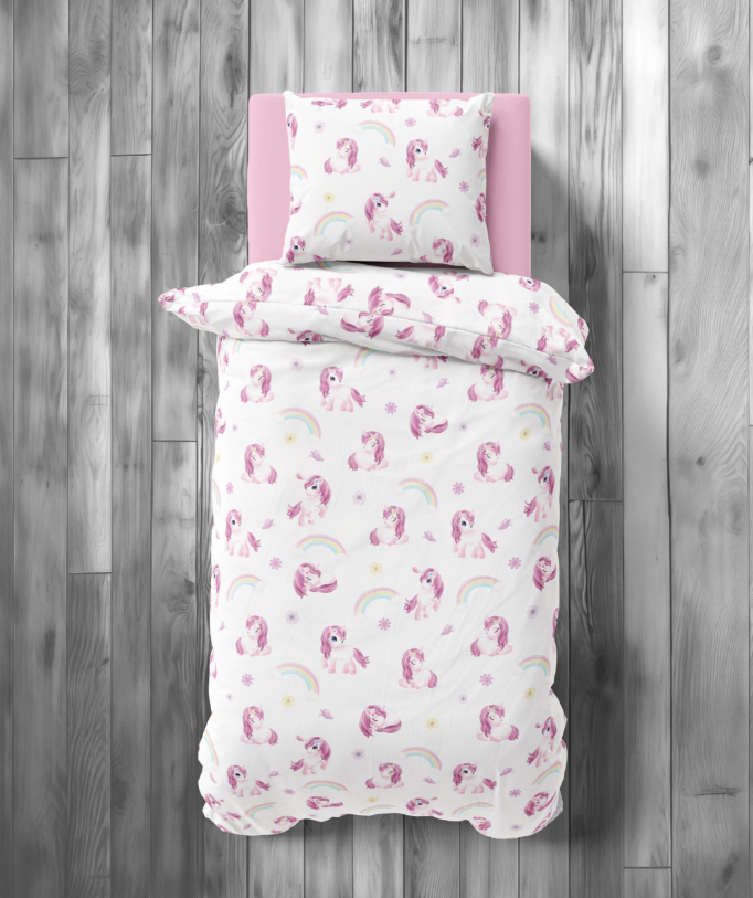 Kinder dekbedovertrek met Unicorn Roze - Katoen - 1-persoons (140x200 + 70x80 cm)