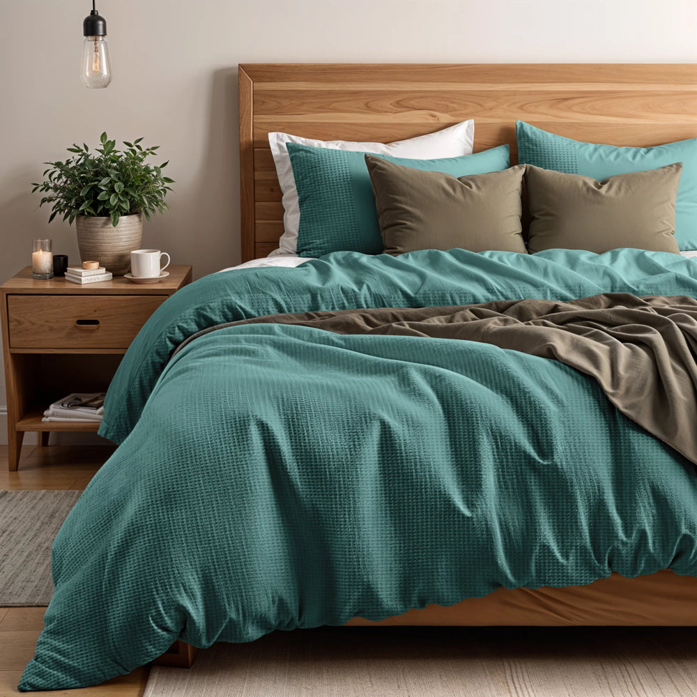 Primaviera Deluxe dekbedovertrek Waffle - Groen - Katoen percale