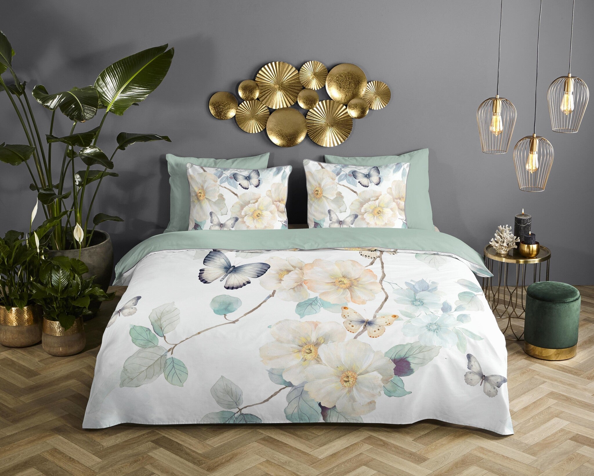 Descanso dekbedovertrek Adiwanya - wit groen - Katoensatijn