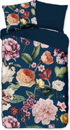 Descanso dekbedovertrek Fiori - blauw - katoensatijn - eenpersoons - 140x220 + 60x70cm