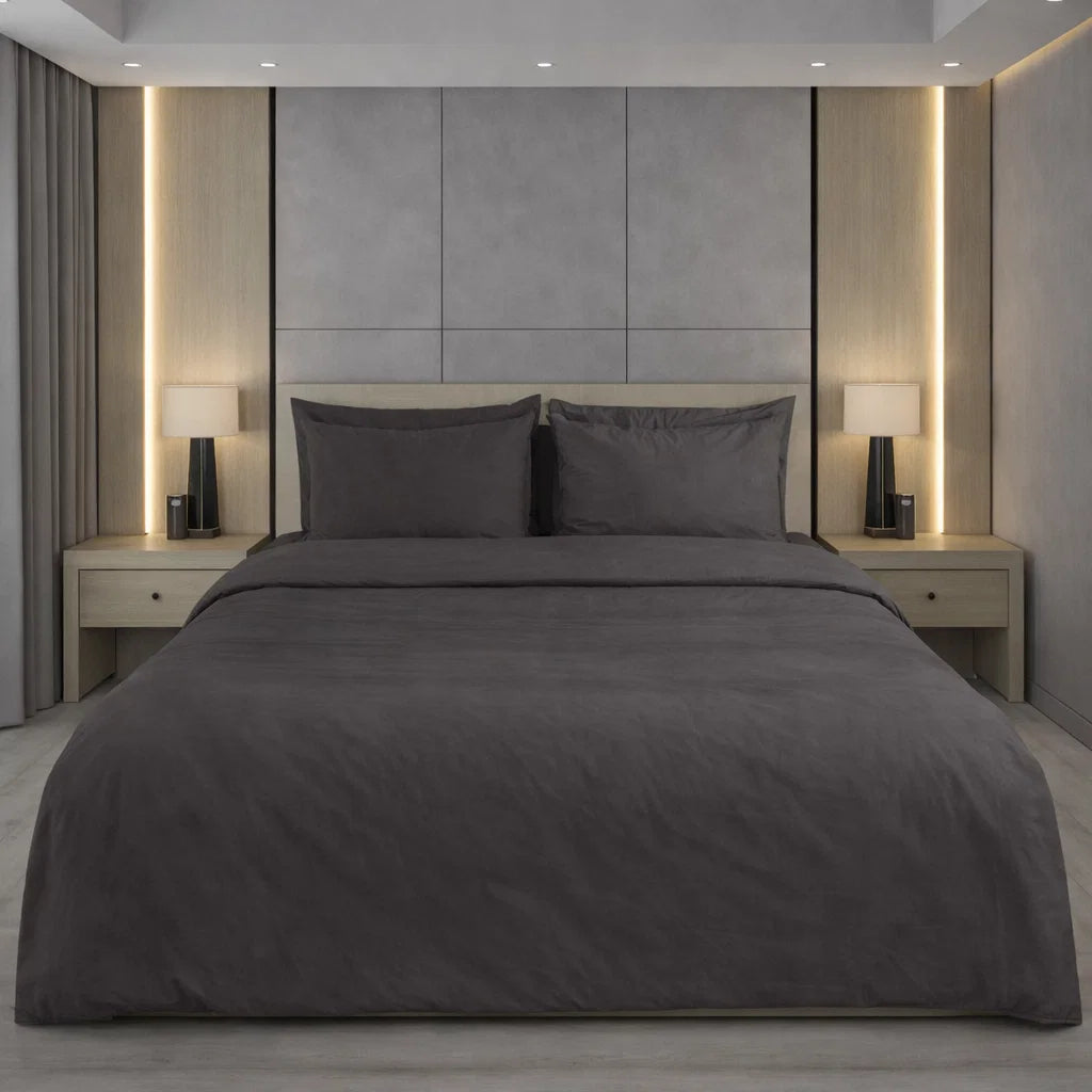 Decoware dekbedovertrek uni - Katoensatijn - Bruin