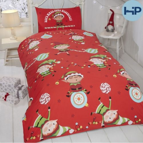 Kerst peuter dekbedovertrek Naughty elves - polykatoen - juniorbed (120x150 + 40x60 cm)