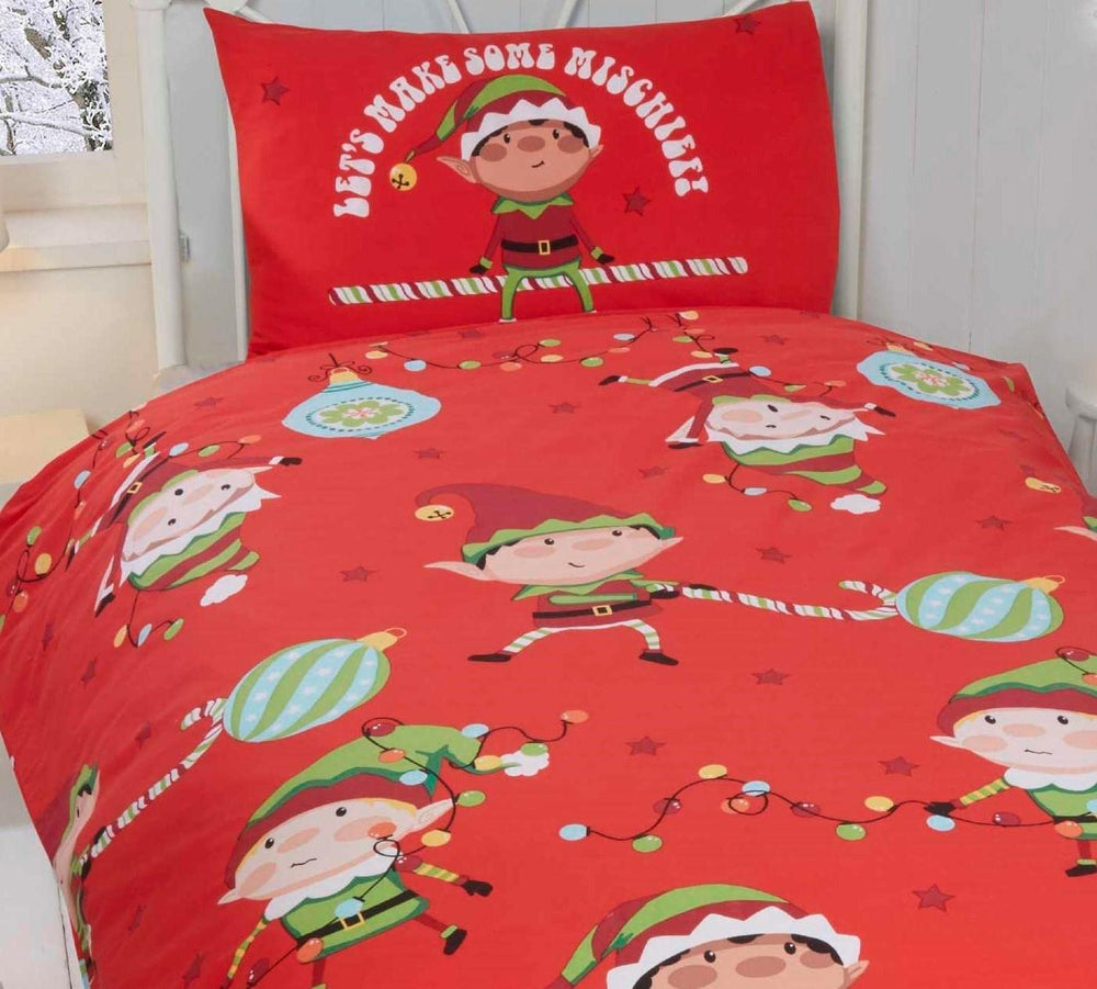 Kerst peuter dekbedovertrek Naughty elves - polykatoen - juniorbed (120x150 + 40x60 cm)