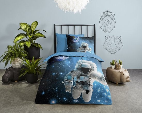 Kinderdekbedovertrek Astronaut - Katoen - 1-persoons (140x220 + 60x70 cm)