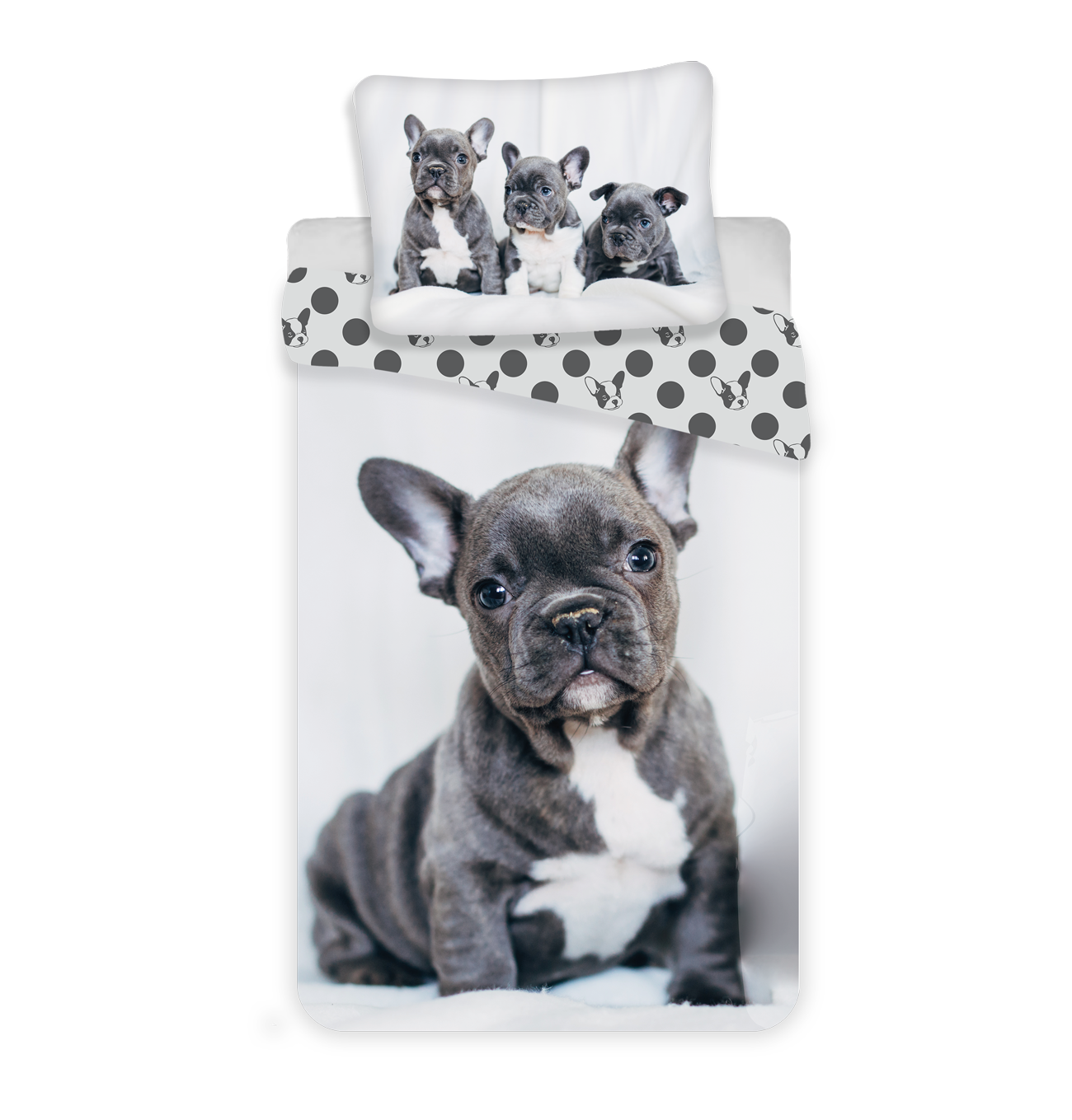 Kinderdekbedovertrek Bulldog puppy's - Katoen - 1-persoons (140x200 + 70x90 cm)