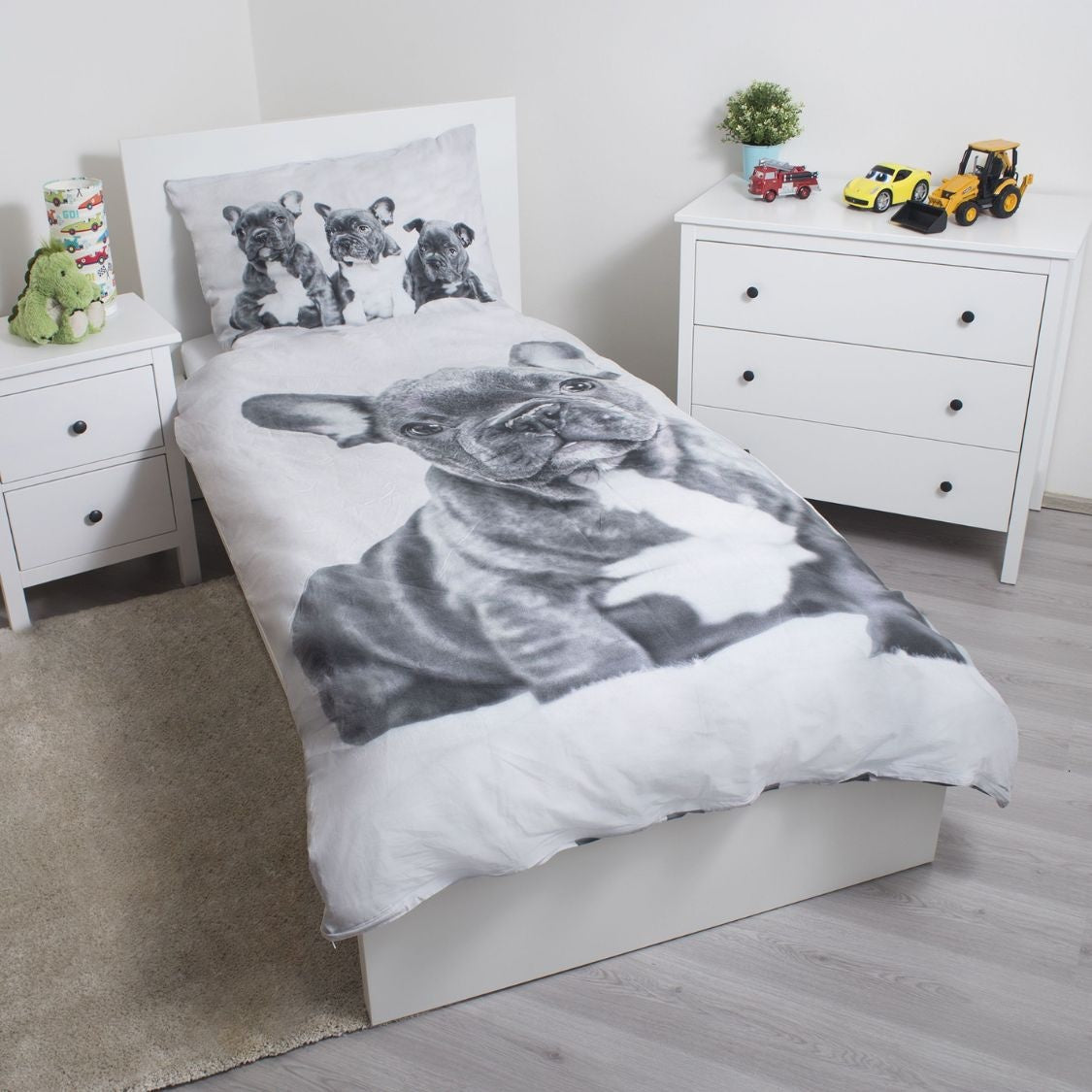Kinderdekbedovertrek Bulldog puppy's - Katoen - 1-persoons (140x200 + 70x90 cm)