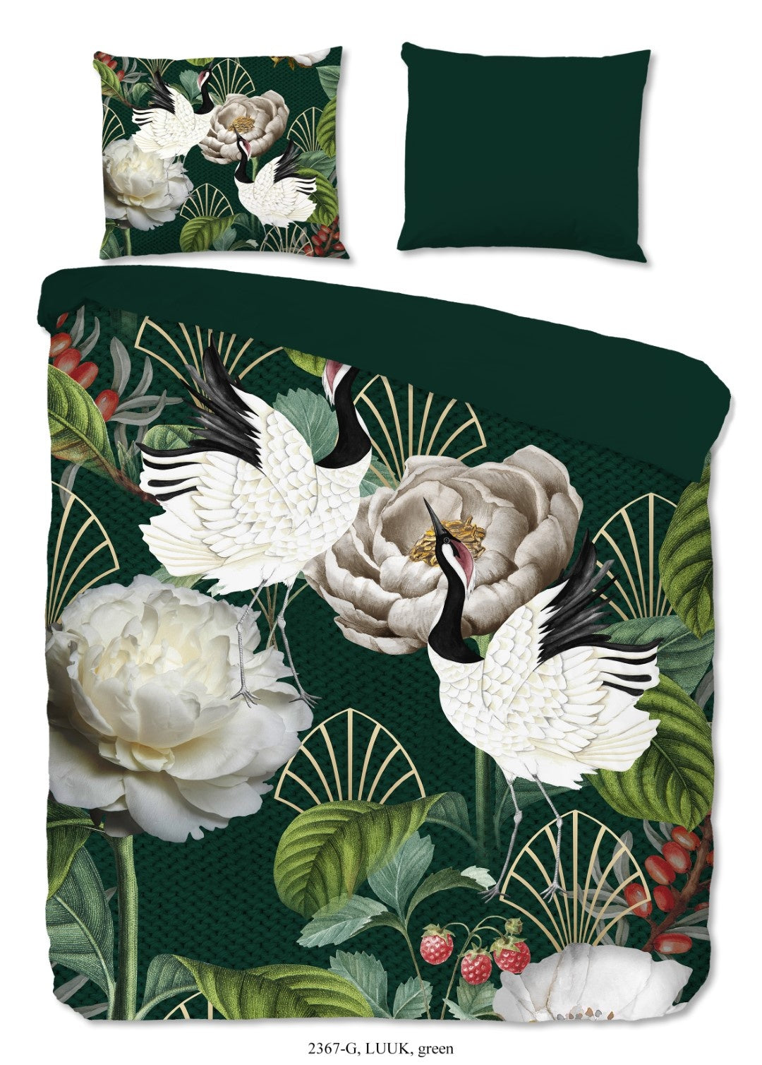 Good morning dekbedovertrek Kraanvogels groen - Katoen - 2-persoons (200x220 + 2st 60x70cm)