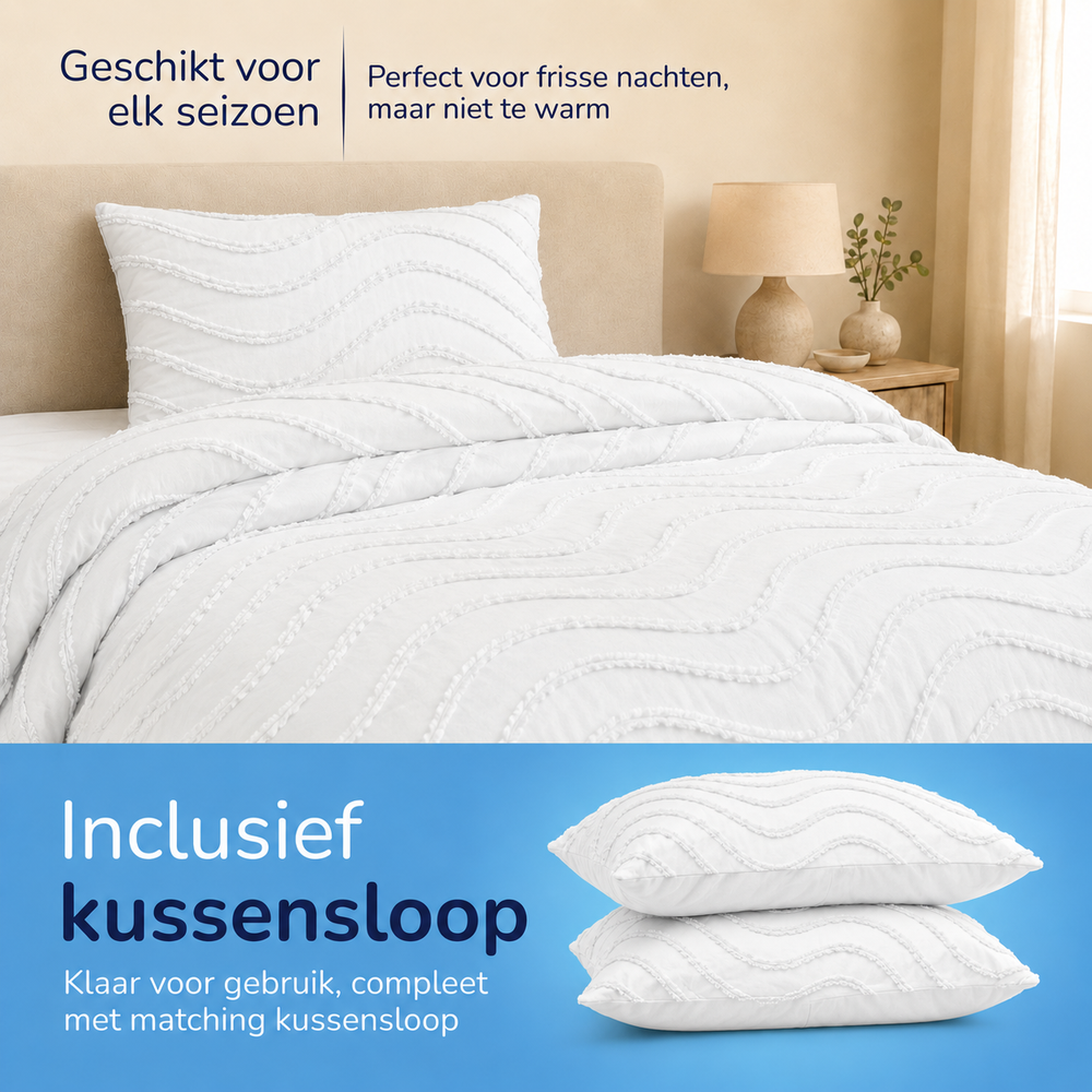 Decoware dekbed zonder overtrek incl. kussensloop - Tufted Waves - off white