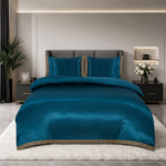 Glans satijn dekbedovertrek Lace - petrol - 1-persoons (140x220 + 60x70 cm)