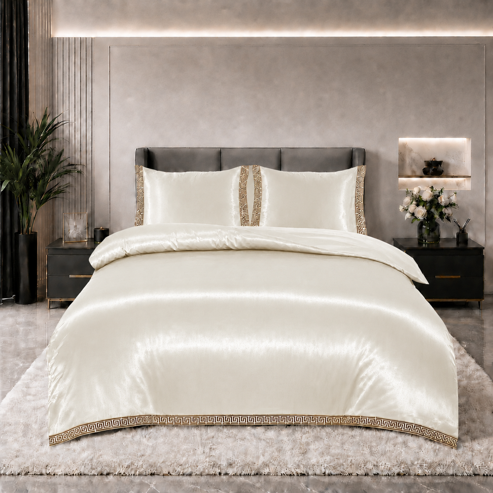 Glans satijn dekbedovertrek Lace - off white -  2-persoons
