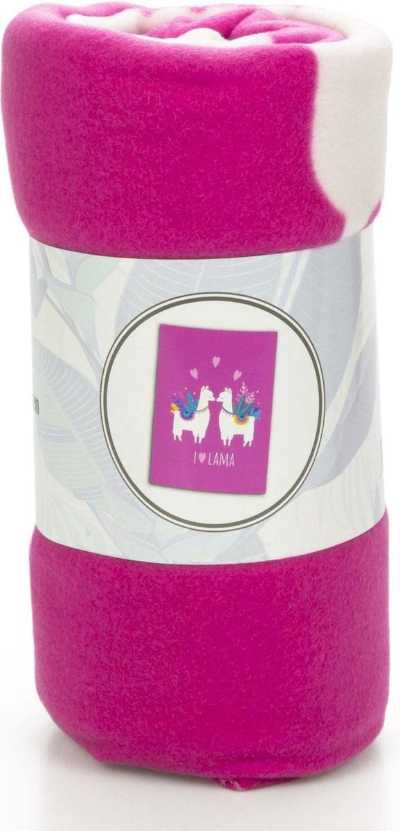 Lama fleece deken - roze - 130x160 cm - I ♥ Lama