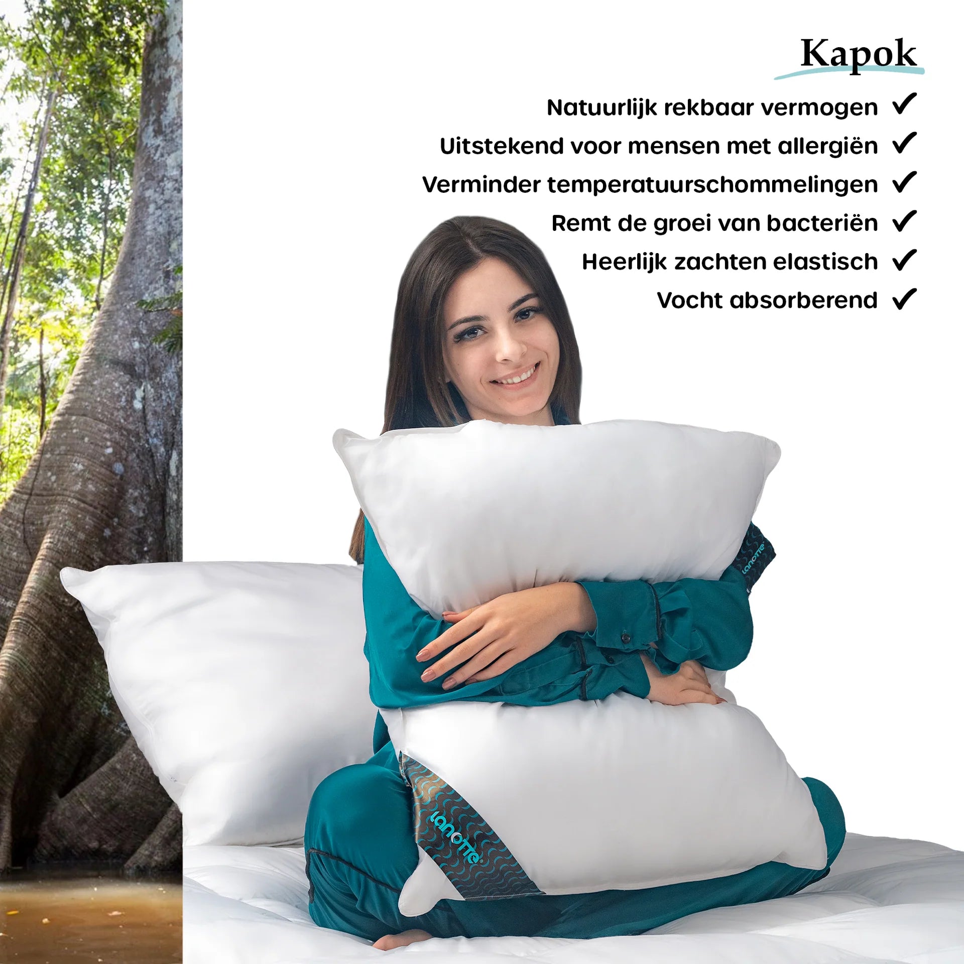 Lanotte® hoofdkussen 100% kapok vulling - 60x70 cm