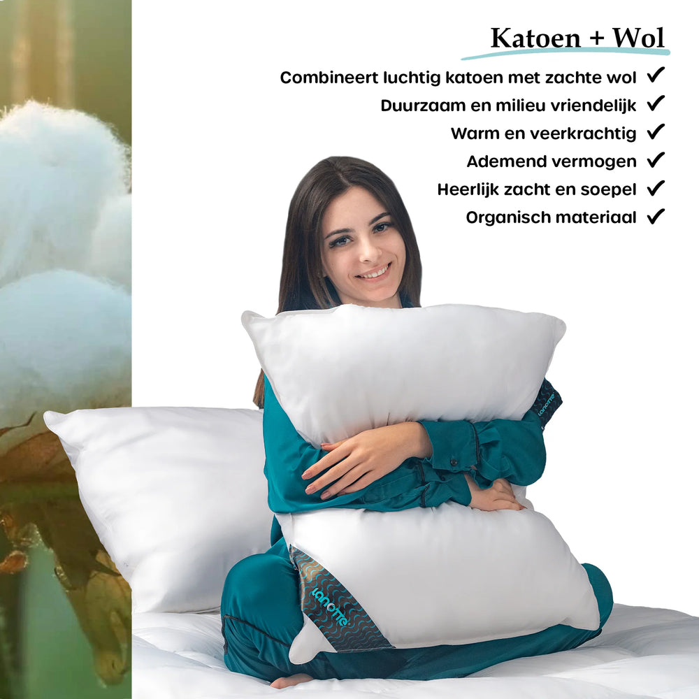 Lanotte® hoofdkussen - 30% wol & 70% katoen vulling - 60x70 cm
