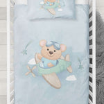 Decoware ledikant dekbedovertrek Pilot bear - katoen - 100x140 + 40x60 cm