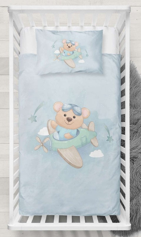 Decoware ledikant dekbedovertrek Pilot bear - katoen - 100x140 + 40x60 cm