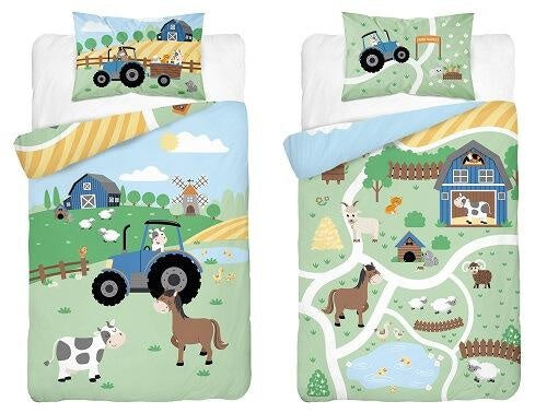 Ledikant dekbedovertrek Boerderij - blauw - bamboe/katoen - 100x135 + 40x60 cm