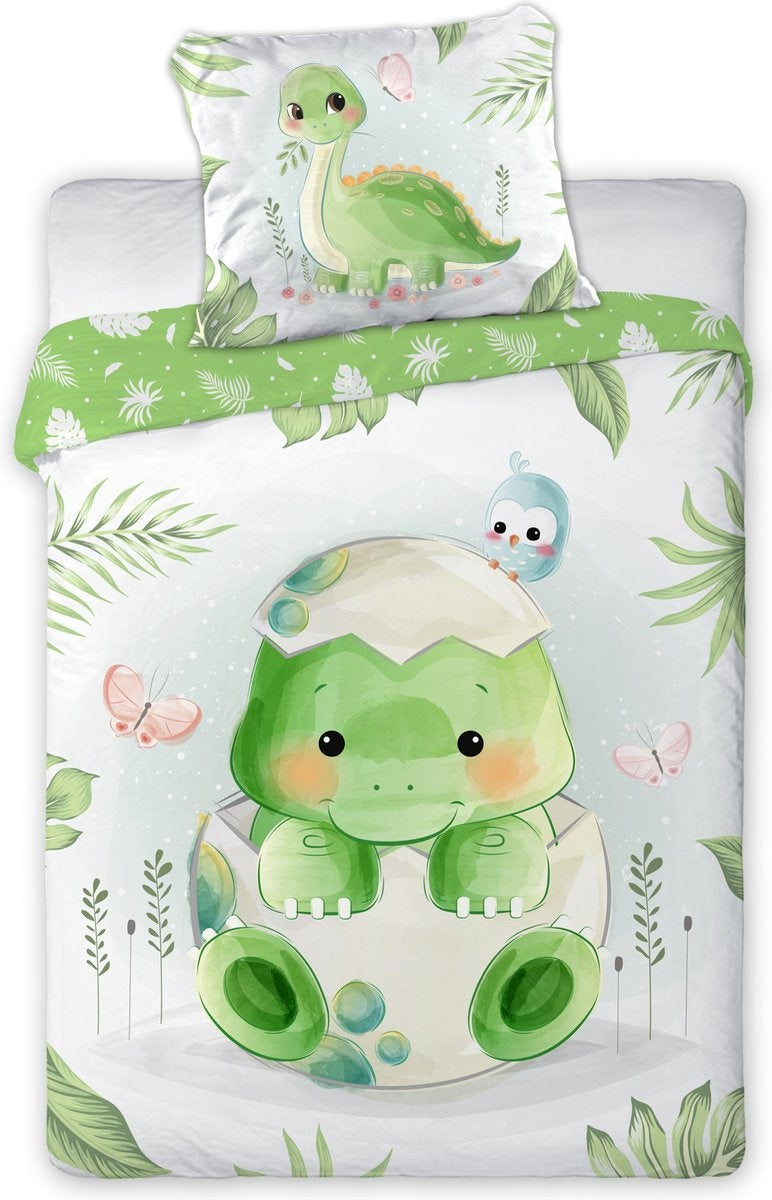Ledikant dekbedovertrek Dino - katoen - 100x135 cm + 40x60 cm