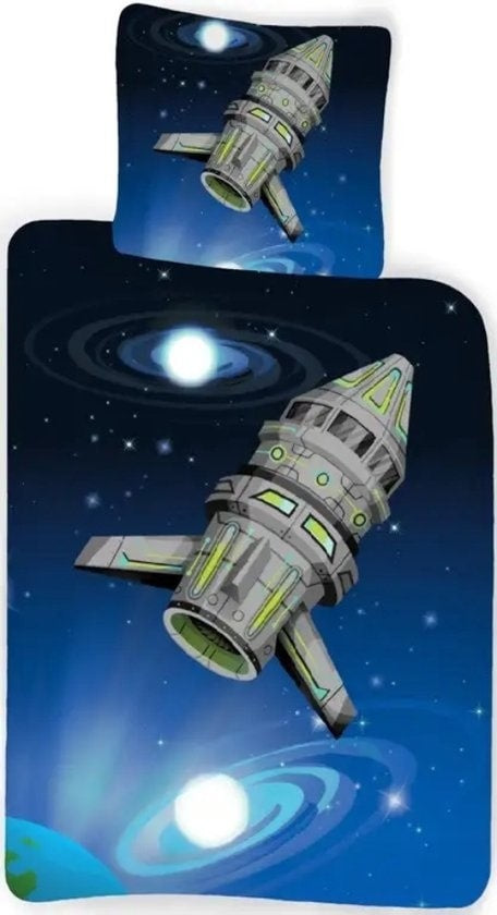 Ledikant dekbedovertrek raket - katoen - 100x140 + 40x45 cm