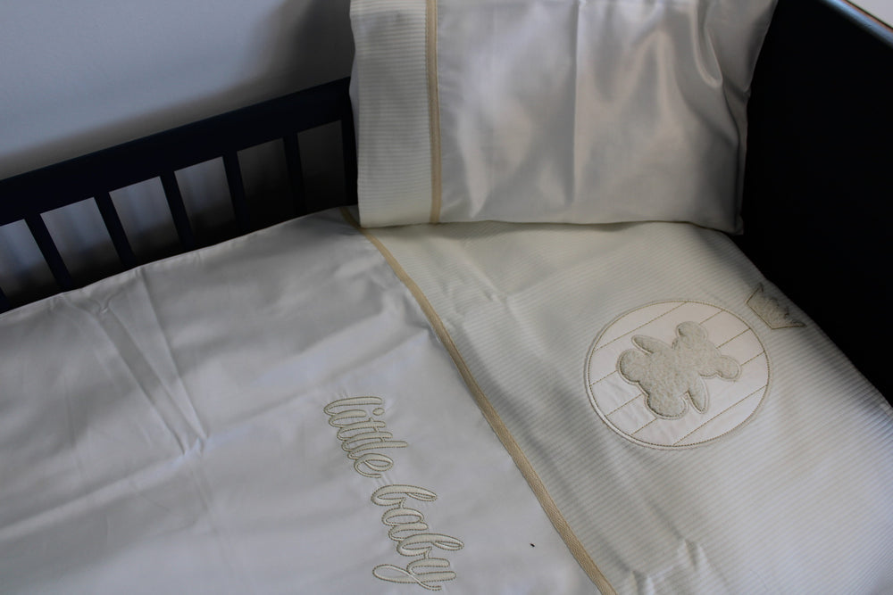 Ledikant dekbedovertrek set - wit beertje - katoen