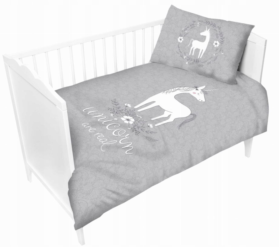 Mayamoo ledikant dekbedovertrek Unicorn - grijs - bamboe/katoen - 100x135 cm + 40x60 cm