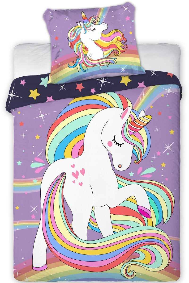 Ledikant dekbedovertrek Unicorn Paars - katoen - 100x135 cm + 40x60 cm