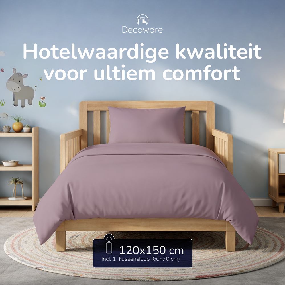 Decoware dekbedovertrek uni - roze - katoen - peuterbed