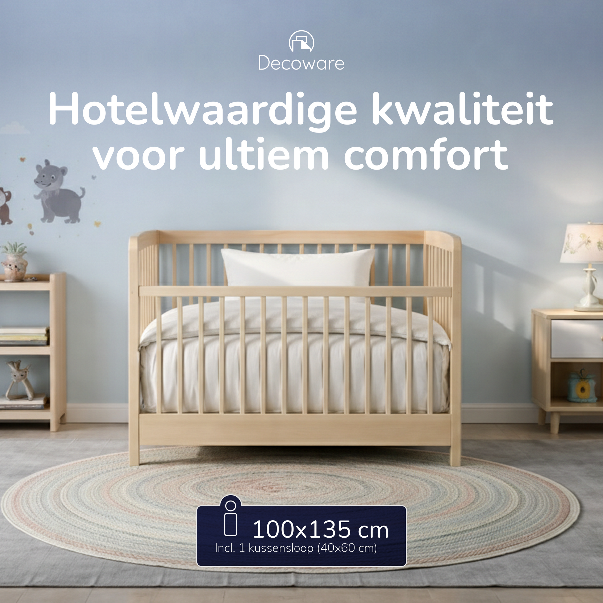 Decoware baby dekbedovertrek uni - Katoen - Wit - 100x135 + 40x60 cm