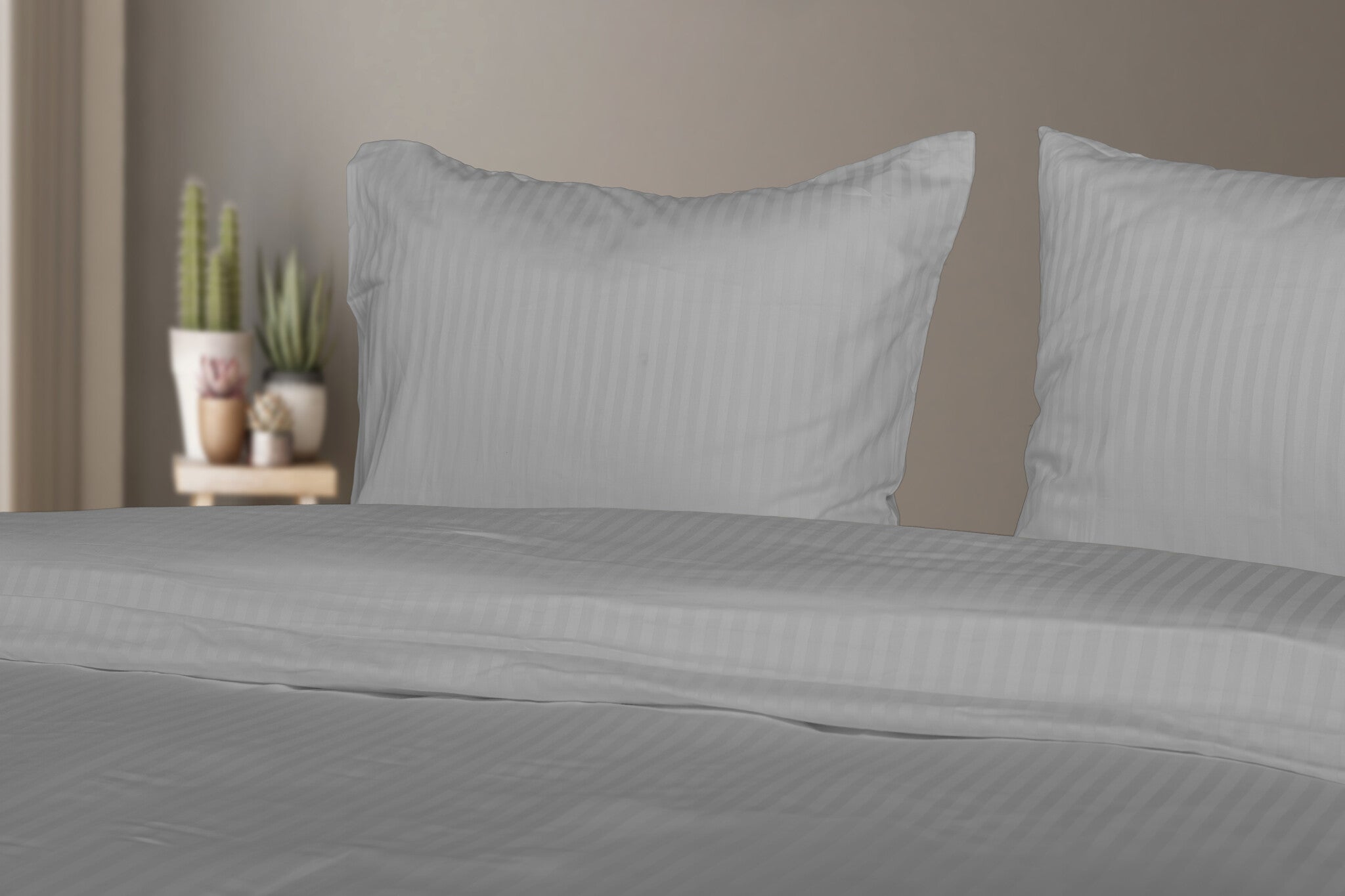 Hotelstreep dekbedovertrek - grijs - katoensatijn