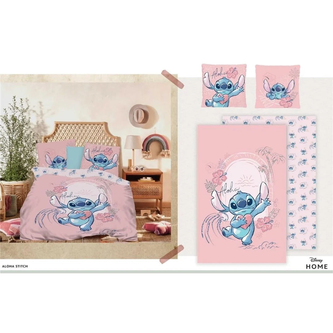 Lilo & Stitch dekbedovertrek Alohastitch - roze  - katoen - lits-jumeaux (240x220+ 2st. 65x65 cm)
