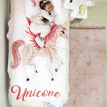 Kinderdekbedovertrek Unicorn roze - Katoen - 1-persoons (140x220 + 60x70 cm)