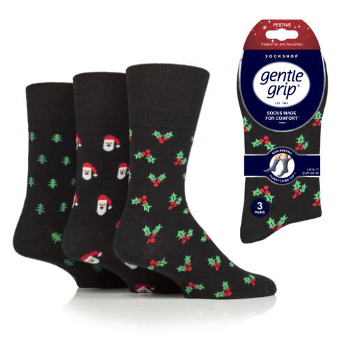 Gentle grip kerst heren sokken - dark design - Per 3 paar