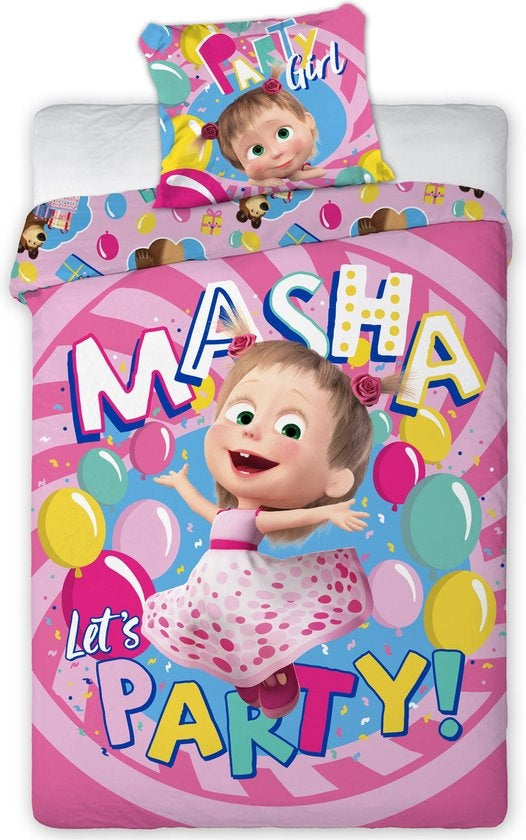 Masha en de Beer dekbedovertrek Let's Party - katoen - 140x200 + 70x90 cm