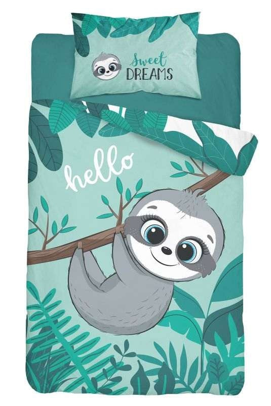 Ledikant dekbedovertrek Luiaard blauw- bamboe - katoen - 100x135 + 40x60 cm