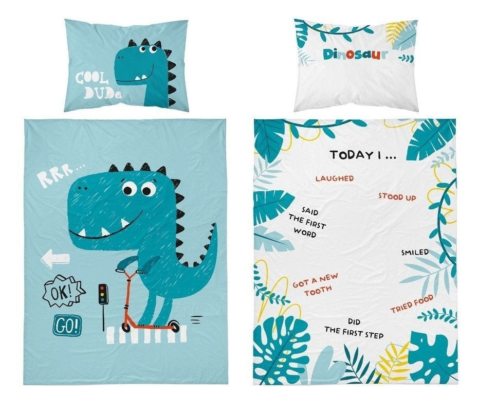 Ledikant dekbedovertrek Cool dude blauw - 100x135 + 40x60 cm - katoen