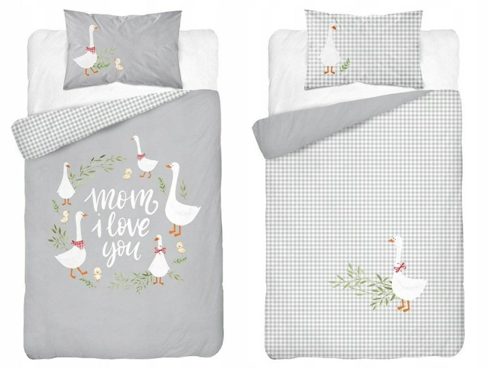 Mayamoo ledikant dekbedovertrek Ganzen - Mom I love you - katoen - 100x135 cm + 40x60 cm