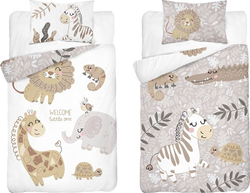 Ledikant dekbedovertrek Jungle Dieren - taupe - bamboe/katoen - 90x120 cm + 40x60 cm