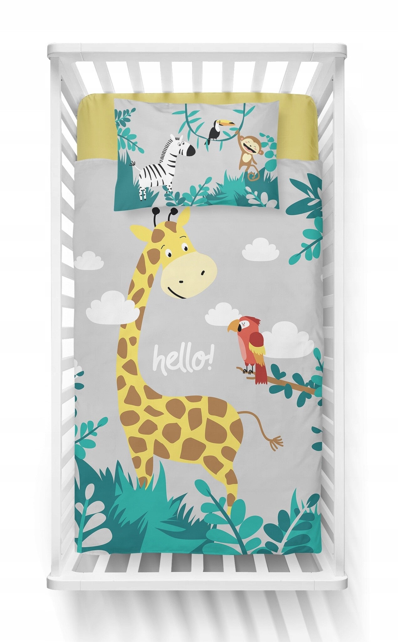 Ledikant dekbedovertrek Jungle - Grijs - katoen - 90x120 + 40x60 cm