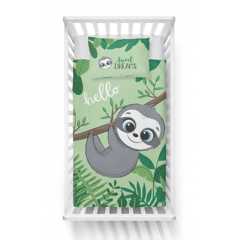 Mayamoo ledikant dekbedovertrek Luiaard - groen - bamboe/katoen - 90x120 + 40x60 cm