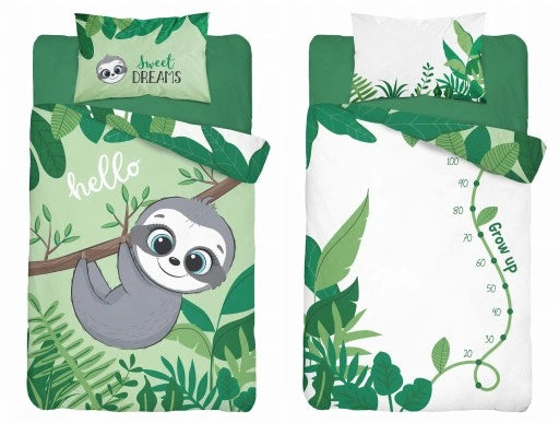 Mayamoo ledikant dekbedovertrek Luiaard - groen - bamboe/katoen - 90x120 + 40x60 cm