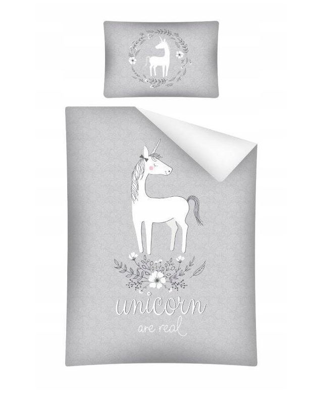Mayamoo ledikant dekbedovertrek Unicorn - grijs - bamboe/katoen - 100x135 cm + 40x60 cm
