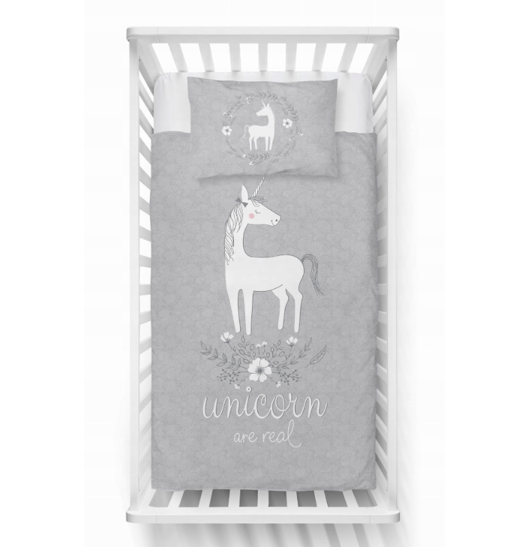 Mayamoo ledikant dekbedovertrek Unicorn - grijs - bamboe/katoen - 100x135 cm + 40x60 cm