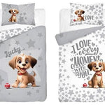 Mayamoo ledikant dekbedovertrek Hondje Lucky - grijs - bamboe/katoen - 100x135 + 40x60 cm