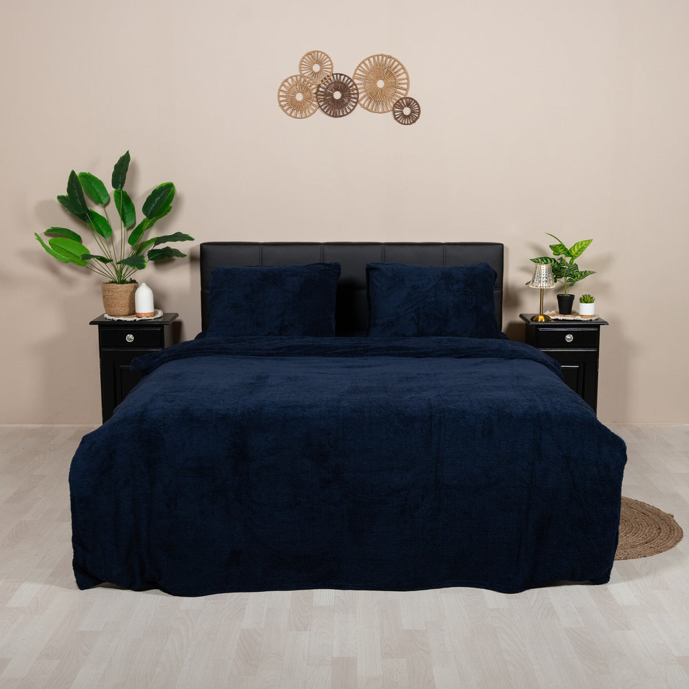 Teddy fleece dekbedovertrek - navy - 2 kanten teddy