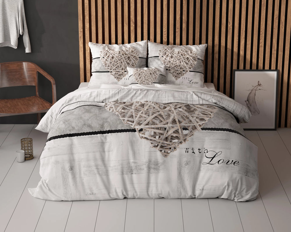 Sleeptime dekbedovertrek Home is Heart - wit - microvezel - 2-persoons (200x220 + 2st 60x70 cm)