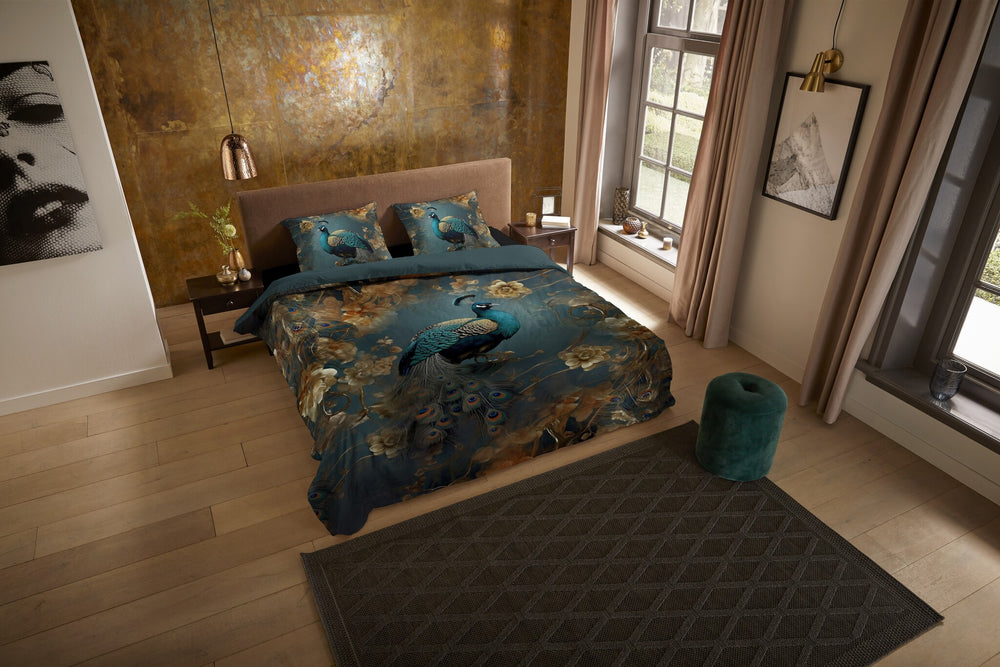 Pure dekbedovertrek Savaya pauw - petrol - microvezel