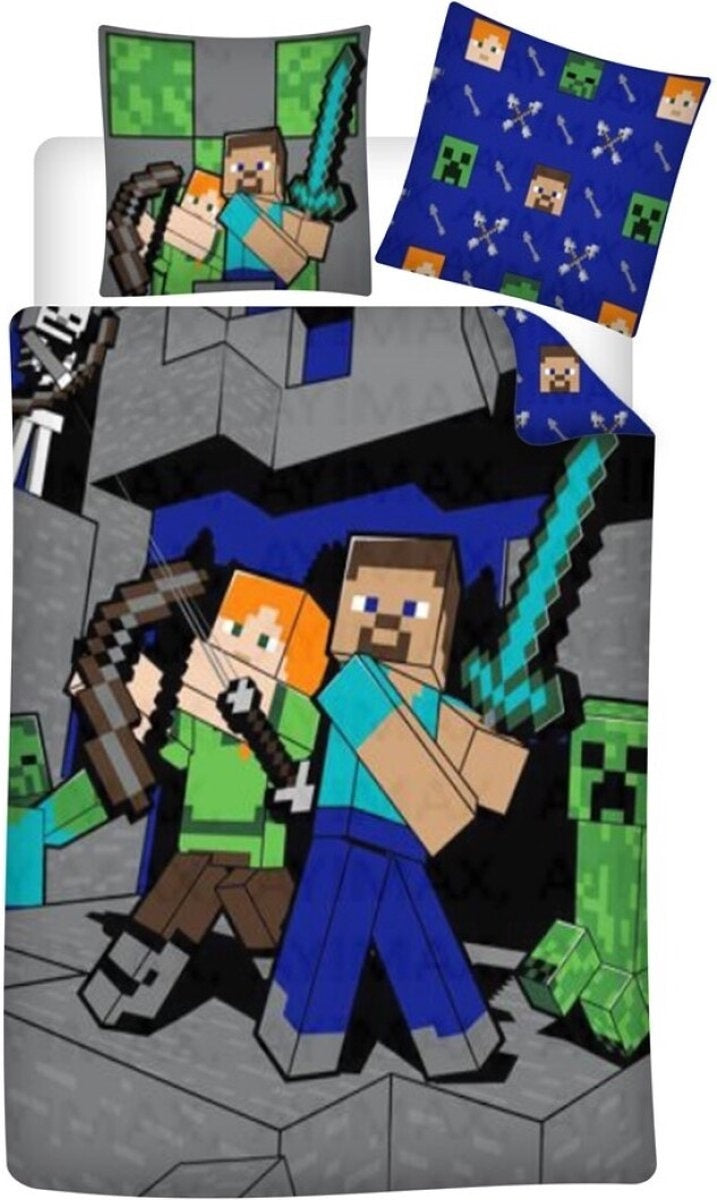 Minecraft dekbedovertrek Steve & Alex - polykatoen - 1-persoons (140x200 + 65x65 cm)