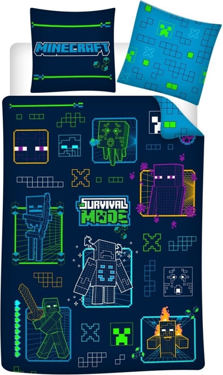 Minecraft kinder dekbedovertrek Survival mode - microvezel - 1-persoons (140x200 + 65x65 cm)